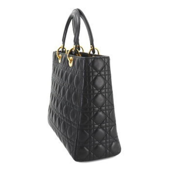 Christian Dior Lady Large Shoulder Bag Leather Black - Picture 2 of 8